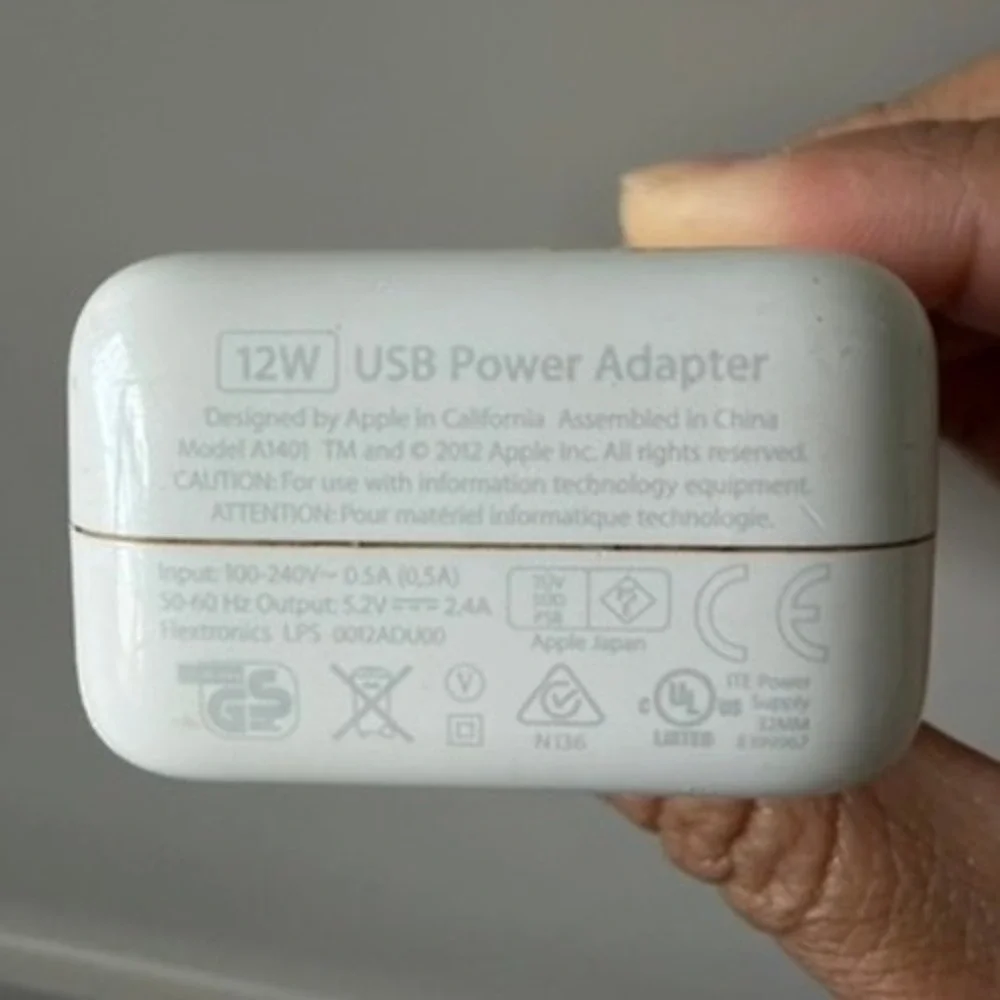 Apple 12W USB Power Adapter A1401 White USB-A Folding Prong Wall Charger OEM